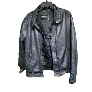 Expressions International Men’s L 42–44 Black Leather Bomber Jacket Vintage